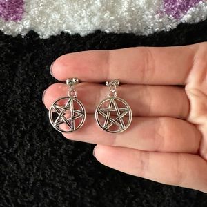 Silver Plated Pentagram Earrings with Stainless Steel posts